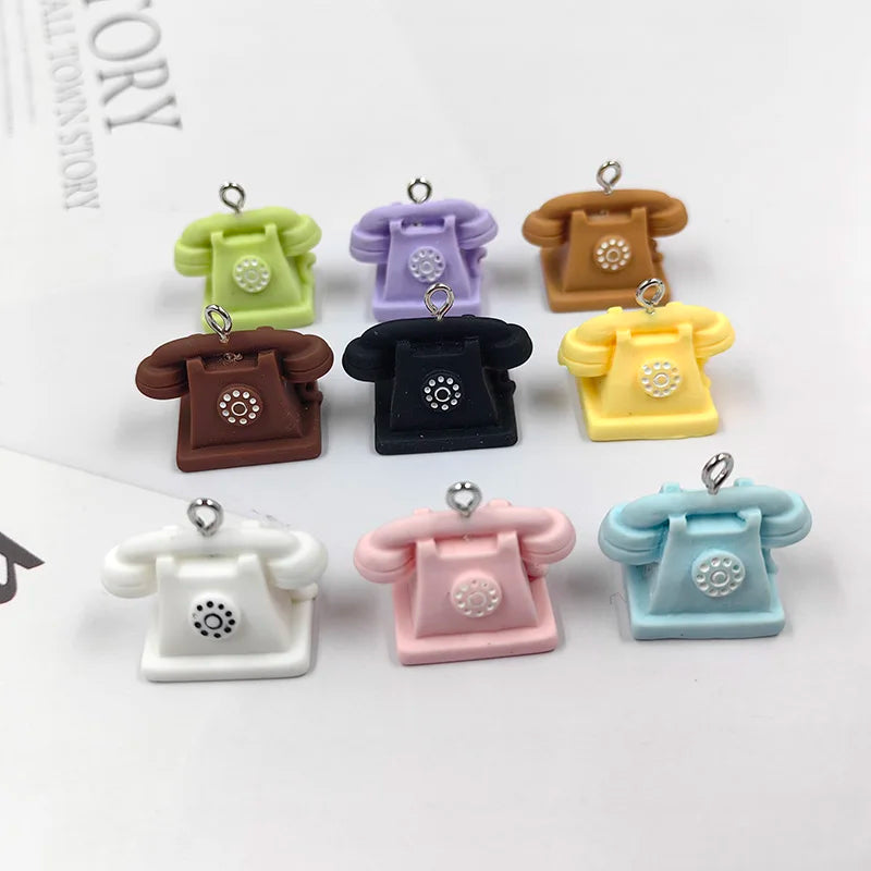 10pcs 3D Cartoon Phone Resin Charms for DIY Earring Keychain Pendant