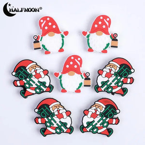 10pcs Christmas Silicone Beads Santa Snowman Christmas Tree for Jewelry Making