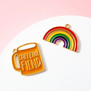 10pcs Cartoon Rainbow Beer Mug Cup Glass Charm for Jewelry Making DIY