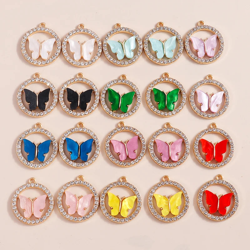 10pcs Colorful Crystal Butterfly Charms for DIY Jewelry Making