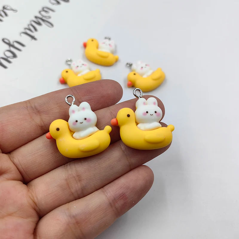 10pcs Animal Rabbit Duck Resin Charms for DIY Crafts