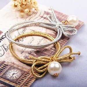 10pcs Girls Hair Accessories Pearl Hair Band Elastic Bowknot Rubber Band