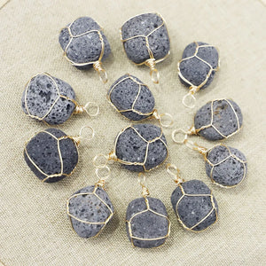 10pcs Natural Volcanic Stone Necklace Pendants Golden Winding Irregular Charms