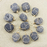 10pcs Natural Volcanic Stone Necklace Pendants Golden Winding Irregular Charms