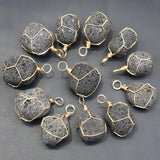 10pcs Natural Volcanic Stone Necklace Pendants Golden Winding Irregular Charms