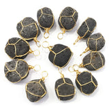 10pcs Natural Volcanic Stone Necklace Pendants Golden Winding Irregular Charms
