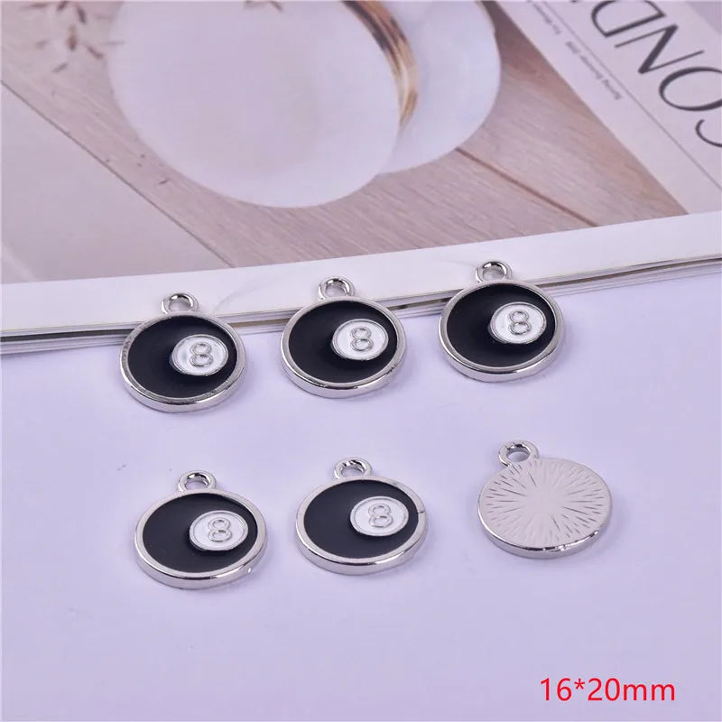 10pcs Round No.8 Billiards Metal Charm DIY Accessory Earrings Necklace Keychain