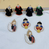 10pcs Oil Drop School Uniform Students Alloy Enamel Charms Boy Girl Pendants