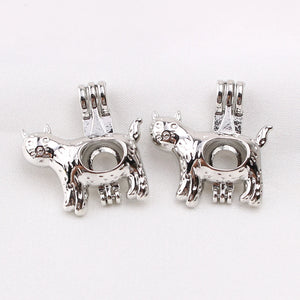 10pcs Cat Oyster Pearl Cage Pendant - Silver Plated Locket