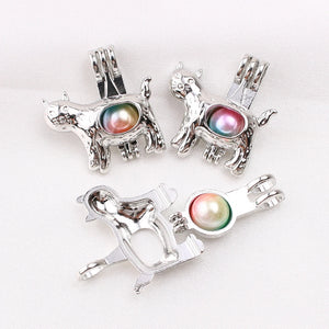10pcs Cat Oyster Pearl Cage Pendant - Silver Plated Locket