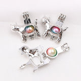 10pcs Cat Oyster Pearl Cage Pendant - Silver Plated Locket