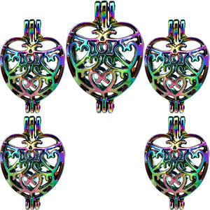 10pcs Heart Charms Pearl Cage Locket Pendant Aromatherapy Diffuser Accessory