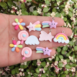 10pcs Rainbow Flower Resin Earring Charms Key Chain Necklace Pendant