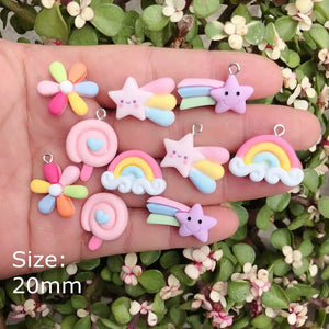 10pcs Rainbow Flower Resin Earring Charms Key Chain Necklace Pendant