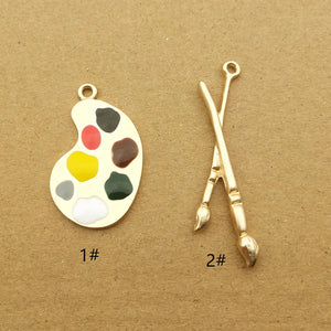 10pcs Paintbrush Paint Pallet Enamel Charm Jewelry Making Accessories