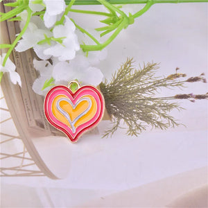 10pcs Peach Heart Alloy Charms Enamel Pendant for DIY Jewelry Making