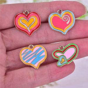 10pcs Peach Heart Alloy Charms Enamel Pendant for DIY Jewelry Making