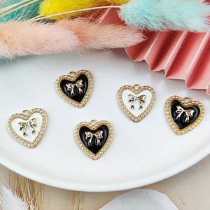 10pcs Pearl Heart Bow Alloy Charms Pendants for DIY Jewelry Making