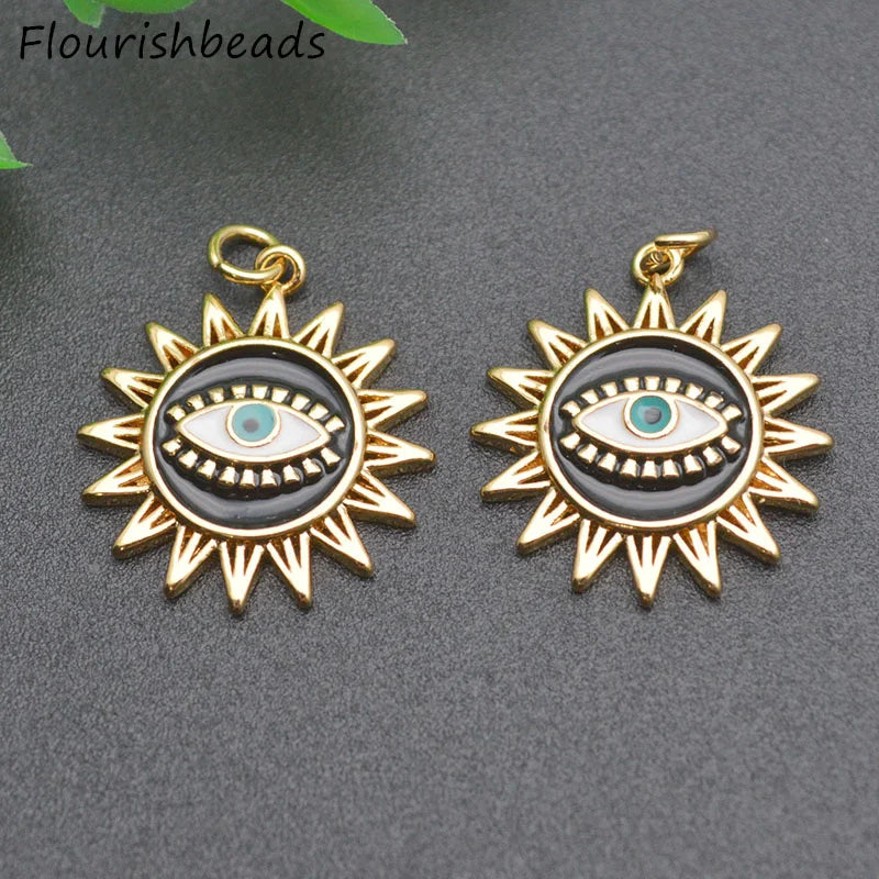 10pcs Anti Fading Nickel Plating Sunflower Evil Eye Necklace Pendants