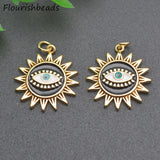 10pcs Anti Fading Nickel Plating Sunflower Evil Eye Necklace Pendants
