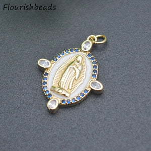 10pcs Anti Fading Enamel CZ Pave Oval Jesus Charms Pendants