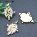 10pcs Anti Fading Enamel CZ Pave Oval Jesus Charms Pendants