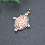 10pcs Anti Fading Enamel CZ Pave Oval Jesus Charms Pendants