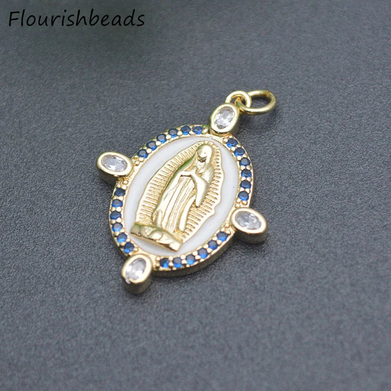 10pcs Anti Fading Enamel CZ Pave Oval Jesus Charms Pendants