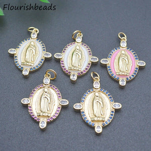 10pcs Anti Fading Enamel CZ Pave Oval Jesus Charms Pendants