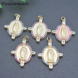 10pcs Anti Fading Enamel CZ Pave Oval Jesus Charms Pendants