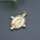 10pcs Anti Fading Enamel CZ Pave Oval Jesus Charms Pendants