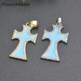 10pcs Cross Necklace Pendants, Colorful Enamel CZ Pave, Silver Plated, Big Size
