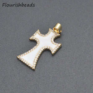 10pcs Cross Necklace Pendants, Colorful Enamel CZ Pave, Silver Plated, Big Size