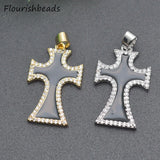 10pcs Cross Necklace Pendants, Colorful Enamel CZ Pave, Silver Plated, Big Size