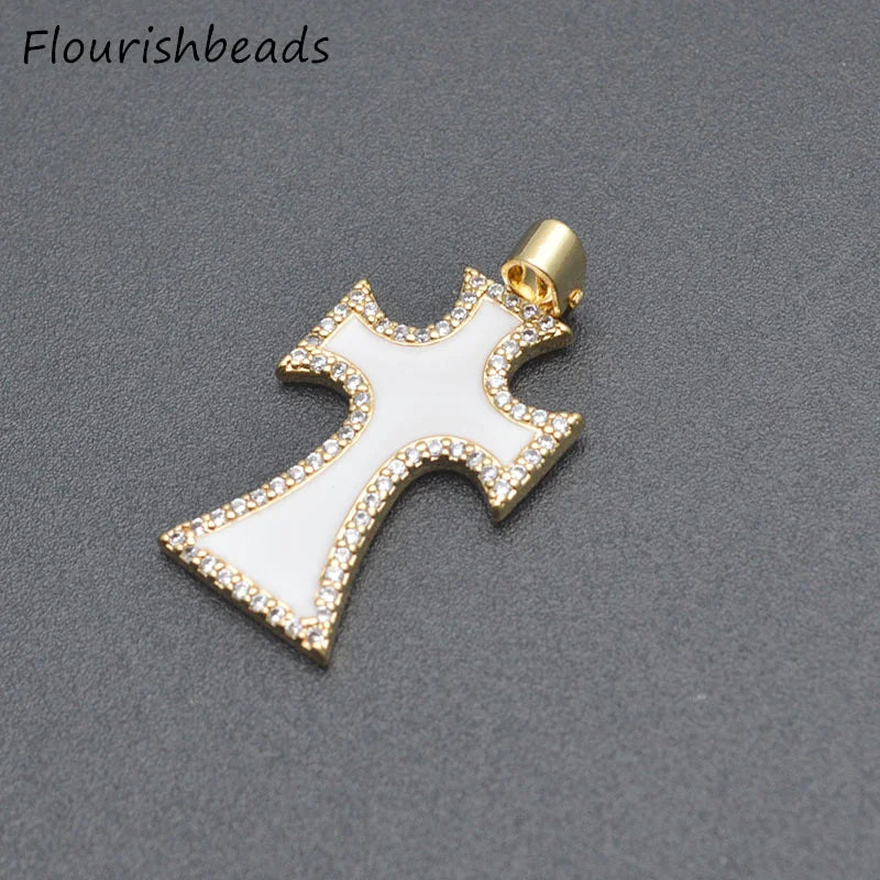 10pcs Cross Necklace Pendants, Colorful Enamel CZ Pave, Silver Plated, Big Size