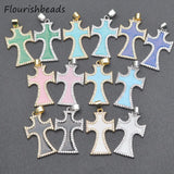 10pcs Cross Necklace Pendants, Colorful Enamel CZ Pave, Silver Plated, Big Size