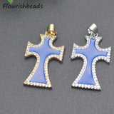 10pcs Cross Necklace Pendants, Colorful Enamel CZ Pave, Silver Plated, Big Size