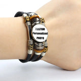 10pcs Custom Photo Leather Bracelet 18MM Logo Baby Mom Dad Grandparent Lover