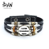 10pcs Custom Photo Leather Bracelet 18MM Logo Baby Mom Dad Grandparent Lover