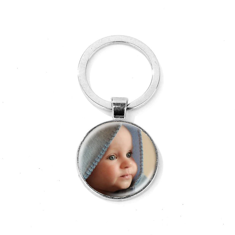 Custom Photo Keychain Family Member Name Logo Couple Gift