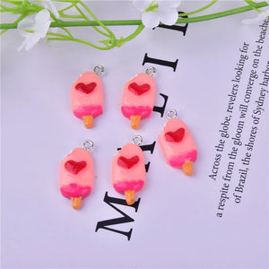 10pcs Pink Heart Ice Popsicle Resin Charms Pendant DIY Jewelry Making