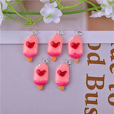 10pcs Pink Heart Ice Popsicle Resin Charms Pendant DIY Jewelry Making