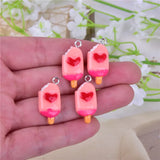 10pcs Pink Heart Ice Popsicle Resin Charms Pendant DIY Jewelry Making