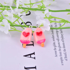 10pcs Pink Heart Ice Popsicle Resin Charms Pendant DIY Jewelry Making