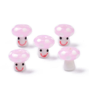 10pcs Pink Yellow Mushroom Beads Lampwork Glass Beads for DIY Jewelry