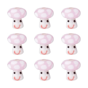 10pcs Pink Yellow Mushroom Beads Lampwork Glass Beads for DIY Jewelry