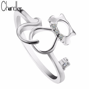 Plated Miaow Cat Kitty Rings Adjustable Metal Animal Jewelry for Women