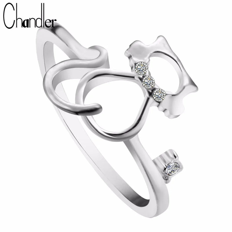 Plated Miaow Cat Kitty Rings Adjustable Metal Animal Jewelry for Women