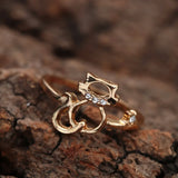Plated Miaow Cat Kitty Rings Adjustable Metal Animal Jewelry for Women