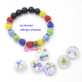 Autism Awareness Crystal Beaded Bracelet with Snap Charms